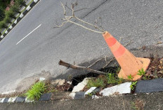Awas! Pelan-Pelan Jalan Nasional di Mentok Amblas
